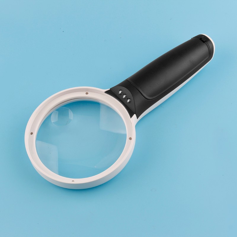 Dual lens handheld magnifier with 3 led lights 3x/4.5x 90MM