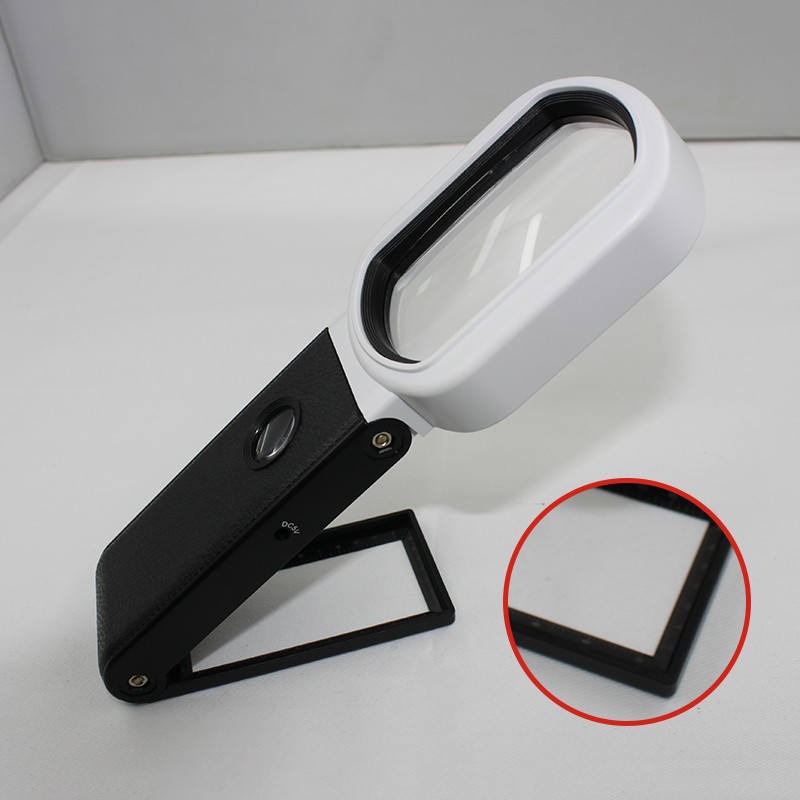 New handheld large magnifying glass rectangular 6 LED illuminated  magnifier 25x folding magnifier